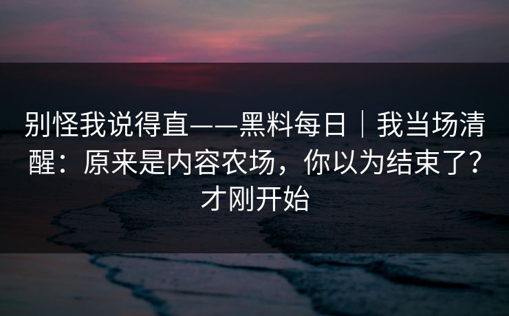 别怪我说得直——黑料每日｜我当场清醒：原来是内容农场，你以为结束了？才刚开始