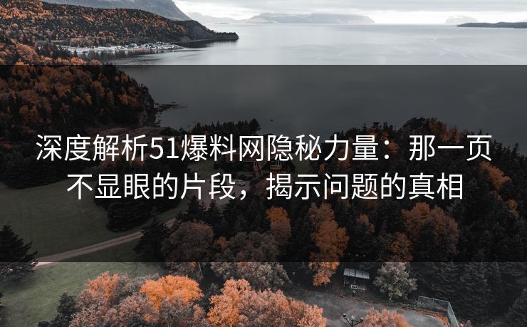 深度解析51爆料网隐秘力量：那一页不显眼的片段，揭示问题的真相